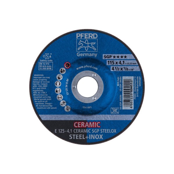 Pferd 5" x 1/8 Grinding Wheel, 7/8" A.H. - CERAMIC SGP STEELOX - Type 27 10PK 60089